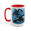 Orca Whales Diving Art Two-Tone Coffee Mugs 15Oz / Red Mug