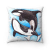 Orca Whales Family Play Watercolor Square Pillow 14X14 Home Decor