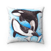 Orca Whales Family Play Watercolor Square Pillow Home Decor