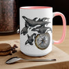 Orca Whales Family Po Compass Nautical Art Two-Tone Coffee Mugs 15Oz Mug