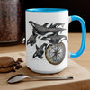 Orca Whales Family Po Compass Nautical Art Two-Tone Coffee Mugs 15Oz Mug