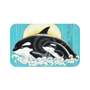 Orca Whales Family Teal Chic Bath Mat 34 × 21 Home Decor