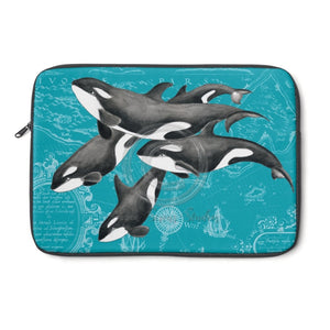 Orca Whales Family Teal Laptop Sleeve 13