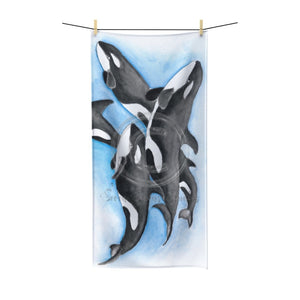 Orca Whales Family Watercolor Art Polycotton Towel Bath 30X60 Home Decor