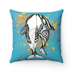 Orca Whales Love Splash Blue Square Pillow 14 × Home Decor