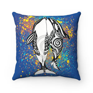 Orca Whales Love Splash Dark Blue Square Pillow 14 × Home Decor