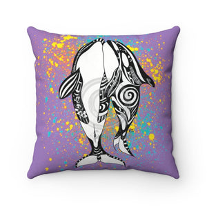 Orca Whales Love Splash Purple Square Pillow 14 × Home Decor