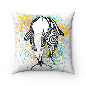 Orca Whales Love Splash White Square Pillow 14 × Home Decor