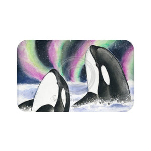 Orca Whales Northern Lights Watercolor Bath Mat 34 × 21 Home Decor
