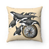 Orca Whales Pod Beige Watercolor Art Square Pillow 14X14 Home Decor