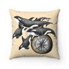 Orca Whales Pod Beige Watercolor Art Square Pillow Home Decor