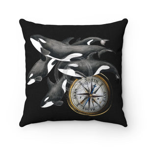 Orca Whales Pod Black Watercolor Art Square Pillow 14X14 Home Decor