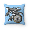 Orca Whales Pod Blue Watercolor Art Square Pillow 14X14 Home Decor