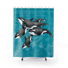 Orca Whales Pod Teal Vintage Map Shower Curtain 71X74 Home Decor