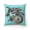 Orca Whales Pod Teal Watercolor Art Square Pillow Home Decor