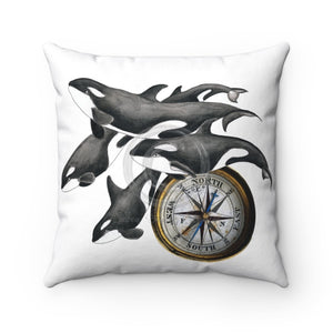 Orca Whales Pod White Watercolor Art Square Pillow 14X14 Home Decor