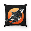 Orca Whales Red Sun Ink Black Square Pillow Home Decor