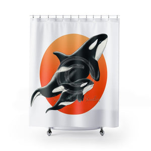 Orca Whales Red Sun Ink Shower Curtain 71 × 74 Home Decor