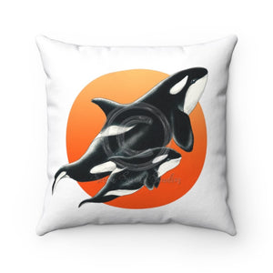 Orca Whales Red Sun Ink Square Pillow 14 × Home Decor