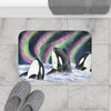 Orca Whales Snooping Northern Lights Watercolor Art Bath Mat Home Decor