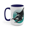 Orca Whales Teal Green Circle Art Two-Tone Coffee Mugs 15Oz / Blue Mug