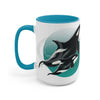 Orca Whales Teal Green Circle Art Two-Tone Coffee Mugs 15Oz / Light Blue Mug