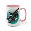 Orca Whales Teal Green Circle Art Two-Tone Coffee Mugs 15Oz Mug