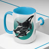 Orca Whales Teal Green Circle Art Two-Tone Coffee Mugs 15Oz Mug