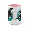 Orca Whales Teal Green Circle Art Two-Tone Coffee Mugs 15Oz Mug