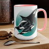 Orca Whales Teal Green Circle Art Two-Tone Coffee Mugs 15Oz Mug
