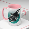 Orca Whales Teal Green Circle Art Two-Tone Coffee Mugs 15Oz Mug