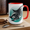 Orca Whales Teal Green Circle Art Two-Tone Coffee Mugs 15Oz Mug