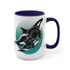 Orca Whales Teal Green Circle Art Two-Tone Coffee Mugs 15Oz Mug