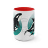 Orca Whales Teal Green Circle Art Two-Tone Coffee Mugs 15Oz Mug