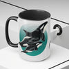 Orca Whales Teal Green Circle Art Two-Tone Coffee Mugs 15Oz Mug