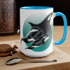 Orca Whales Teal Green Circle Art Two-Tone Coffee Mugs 15Oz Mug