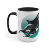 Orca Whales Teal Green Circle Art Two-Tone Coffee Mugs 15Oz Mug