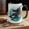 Orca Whales Teal Green Circle Art Two-Tone Coffee Mugs 15Oz Mug