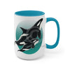 Orca Whales Teal Green Circle Art Two-Tone Coffee Mugs 15Oz Mug