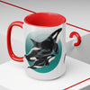 Orca Whales Teal Green Circle Art Two-Tone Coffee Mugs 15Oz Mug
