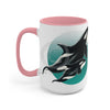 Orca Whales Teal Green Circle Art Two-Tone Coffee Mugs 15Oz / Pink Mug
