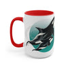 Orca Whales Teal Green Circle Art Two-Tone Coffee Mugs 15Oz / Red Mug
