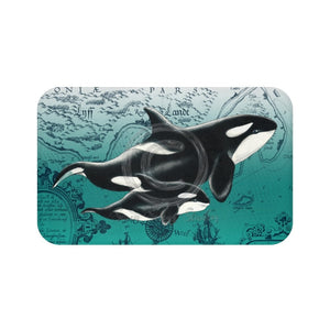Orca Whales Teal Vintage Map Bath Mat 34 × 21 Home Decor