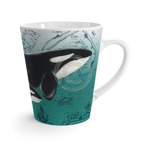 Orca Whales Teal Vintage Map Latte Mug 12Oz Mug