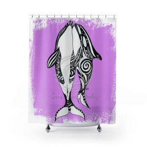 Orca Whales Tribal Ink Purple Violet Shower Curtain 71X74 Home Decor
