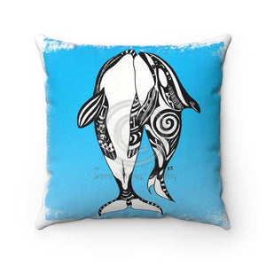 Orca Whales Tribal Tattoo Blue Square Pillow 14X14 Home Decor