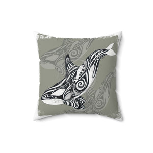 Orca Whales Tribal Tattoo Evergreen Square Pillow 18 × Home Decor