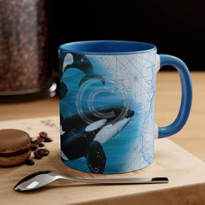 Orca Whales Vintage Map Diving Art Pale Blue Accent Coffee Mug 11Oz /