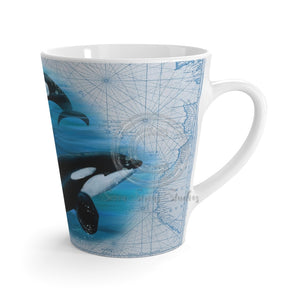 Orca Whales Vintage Map Diving Art Pale Blue Latte Mug 12Oz Mug