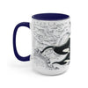 Orca Whales Vintage Map Ink Nautical Art Two-Tone Coffee Mugs 15Oz / Blue Mug